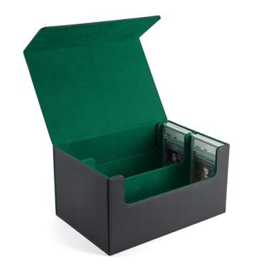 Imagem de Venssu Caixa de armazenamento de cartão graduado – comporta 80 placas PSA/BGS, capa de laje de 2 fileiras compatível com toploaders, porta-cartões colecionáveis de couro PU à prova d'água para MTG