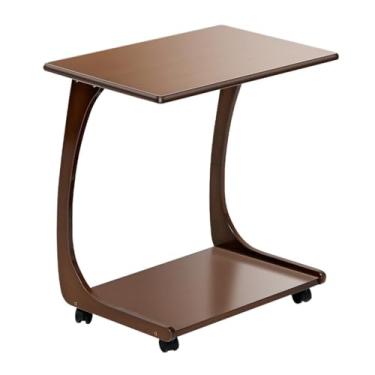 Imagem de Mesa de canto com rodinhas e armazenamento – Mesa lateral em forma de C de madeira maciça para sala de estar, quarto, bandeja de TV, bandeja de cama com rodas, mesa de sofá que desliza embaixo