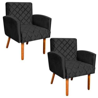 Imagem de Kit 02 Poltrona Decorativa Veronês para Sala e Recepção Acetinado Pret
