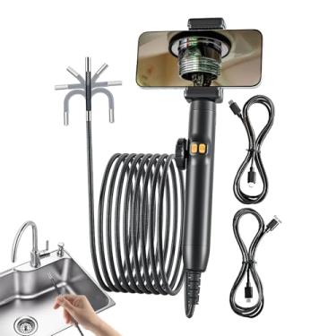 Imagem de Boroscópio com cabeça articulada | Câmera de endoscópio industrial - Ferramenta de tubo de drenagem flexível à prova d'água para HVAC, equipamento elétrico, reparo de motor automotivo