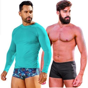 Imagem de Kit Camisa Térmica Com Sunga Boxer Zíper Lateral e Bolso Proteção Térm