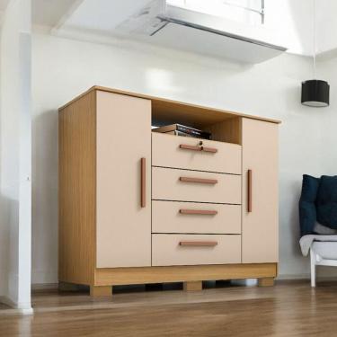 Imagem de Cômoda Reforçada London Luxo 2 Portas E 4 Gavetas Carvalho Off White