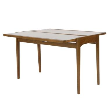 Imagem de Mesa Aparador Extensível Seixas 106cm Vidro Branco Amêndoa