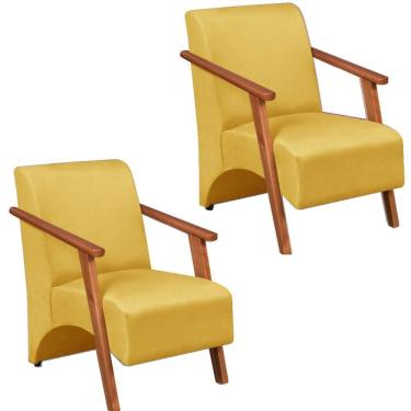 Imagem de Kit 2 Poltrona Venus 1 Lugar Braço Madeira Maciça Tecido Suede Unidecor Amarelo