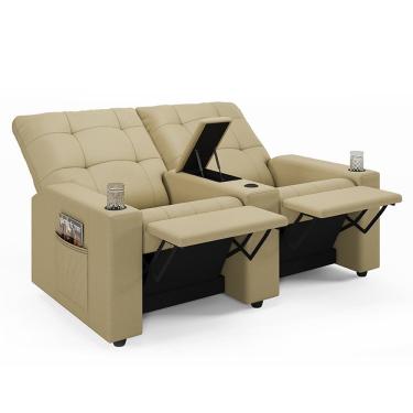 Imagem de Poltrona Do Papai Reclinável Cinema 2 Lugares Manual Baú Usb Haifa F05 Facto Bege - Lyam Decor