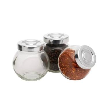 Imagem de Kit 3 Porta Condimentos em Vidro com Tampa Rosqueável Cromada Prime 110ml