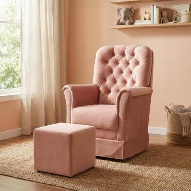 Imagem de Poltrona de Amamentação com Balanço e Puff Veludo Rosa Agatha - Phoeni