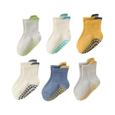 Imagem de Meias Antiderrapantes Para Crianças, 6 Pares, Coloridas E Respiráveis,