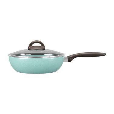 Imagem de Panela Wok Brinox Suprema Ceramic Life Antiaderente 2,3L 24cm Tampa de Vidro Verde