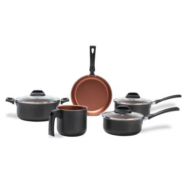 Imagem de Jogo de Panelas 5 Peças Brinox Topázio Antiaderente Pro-Flon Cinza Range