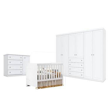 Imagem de Quarto de Bebê Americano 6 Portas com Berço Americano Katatau Branco Acetinado - Reller - Henn