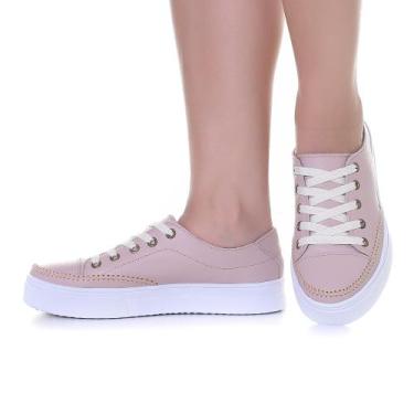 Imagem de Tênis Feminino Casual Nude de couro Ajuste Cadarço - Izabela Araújo, N