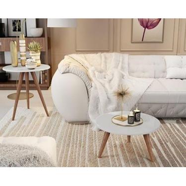 Imagem de Kit mesa de centro e lateral redonda branca pés palito retro - CASA MO