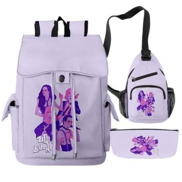 Imagem de Conjunto de mochilas Ins Anime School Maneskinss para crianças, 3 unid