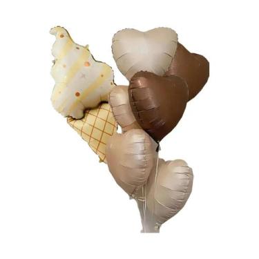 Imagem de Balões Urso Pardo 6 Peças Foscos Retrô Caramelo Creme Branco Amor Aniv