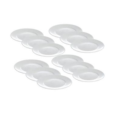 Imagem de Kit 12 Prato Vidro Redondo Sobremesa Branco Restaurante 20cm - Haüskra