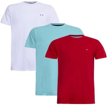 Imagem de Kit 3 Camisetas Básicas em Algodão Premium no Estilo Tommy Bordado França Vermelha Branca Bebe-Masculino