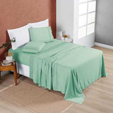 Imagem de Jogo de Cama Queen 200 Fios Detalhe Bordado Nobless 04 Peças Sálvia - 