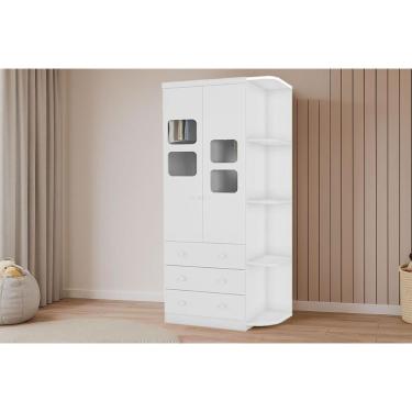 Imagem de Guarda Roupa Infantil Solteiro Uli 2 Portas de Bater 3 Gavetas MDF Branco Móveis Peroba