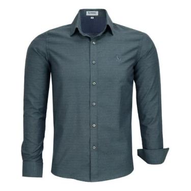 Imagem de Camisa Social Amil Masculina Slim Manga Longa Sem Bolso 1863, Chumbo, 