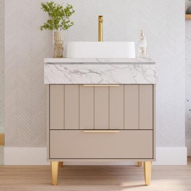 Imagem de Gabinete para Banheiro 70cm com 1 Porta 1 Gaveta e Cuba de Sobrepor Ri