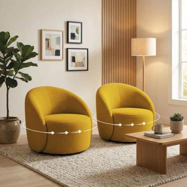 Imagem de Poltrona Sala Orgânica Lua Base Giratória Kit 2 Napoli Impermeável D03