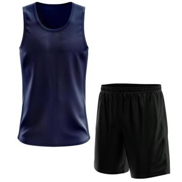 Imagem de Kit Calção Short Futebol Basquete Preto + Regata Masculina Lisa Básica Dry-Masculino