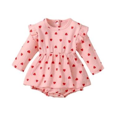 Imagem de Vestido De Manga Longa Com Estampa De Coração Para Bebê Menina, Conjun