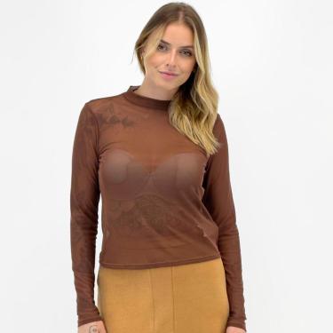 Imagem de Blusa Doce Trama Tule Manga Longa Gola Alta Feminina-Feminino