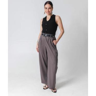 Imagem de Calça Feminina Reta Alfaiataria Marisa Cinza, Cinza, 42