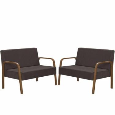 Imagem de Kit Poltrona 2 Namoradeira Jade Braço Madeira Marrom - D SALLA