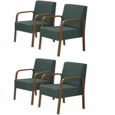 Imagem de Kit 4 Poltronas 1 Lugar Jade Pé Madeira Suede Verde - D SALLA