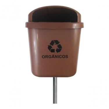 Imagem de Cesto Individual Lixeira Coleta Seletiva 40 Litros com Poste para Área Externa com Apagador de Cigarros Cinza Higipack