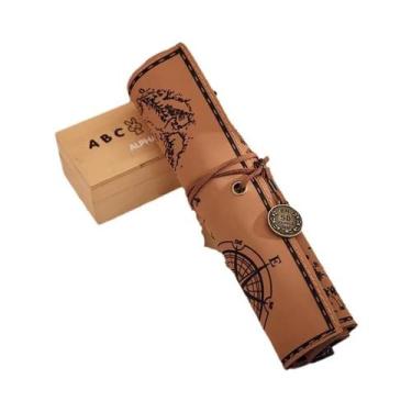 Imagem de Estojo De Lápis Retro De Grande Capacidade Em Couro PU, Design Criativ