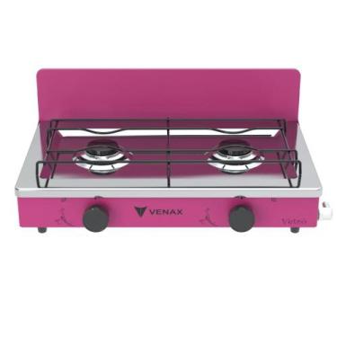 Imagem de Fogao a Gas Portatil 2 Bocas Venax Flamalar Vetro Pink