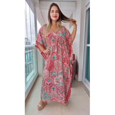 Imagem de Vestido Longo Luxo Indiano Tipo Kaftan Manga 3/4 Toque de Seda-Cod. 17