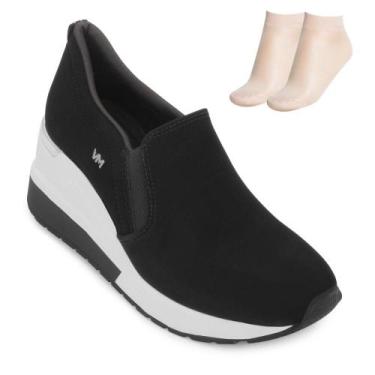 Imagem de Tênis Slip On Via Marte e Meia PP VM25-04600 Nobuck, 36, Preto, Prata