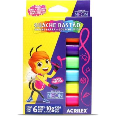 Imagem de Tinta Guache Bastão Neon com 06 Cores Estojo - Acrilex