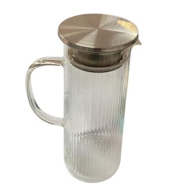 Imagem de Jarra Acqua 1,4L de Vidro Borossilicato com Tampa em Inox Acabamento Canelado para Bebidas Transparente Lehaví
