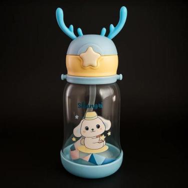 Imagem de Garrafa Infantil Alce 600ml com Cordão e Canudo Anti Vazamento Colorid