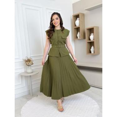 Imagem de Conjunto Feminino Plissado Desirèe Terra Prometida Saia e Blusa, Verde