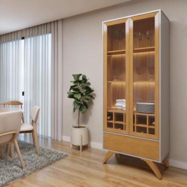 Imagem de Cristaleira Reflecta 100% MDF 2 Portas Pés Madeira Maciça com LED Ávil