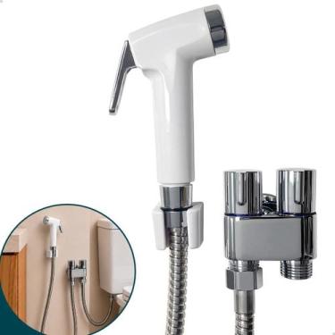 Imagem de Ducha Higiênica Branca Registro Duplo Derivação Cromado Inox Duas Saíd