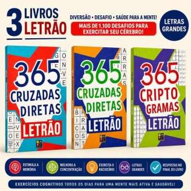 Imagem de Kit 3 Livros Passatempos Com Letras Grandes + 1.000 Jogos Palavras Cru