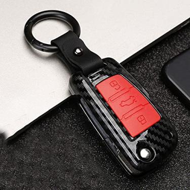 Imagem de YJADHU ABS Car Key Case Cover Chaveiro Anel, apto para Audi C6 A1 A3 C5 Q3 B6 B7 B8 A4 A5 A6 A7 A8 Q5 Q7 R8 TT S5 S6 S7 S8 SQ5 RS5, B Carbono vermelho