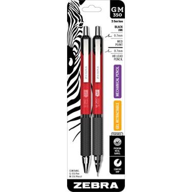 Imagem de Zebra Pen Conjunto de escrita G-350 + M-350, pacote com 2, tinta preta e grafite para lápis, ponta média de 0,7 mm, barril de metal premium vermelho, combinação de caneta de gel e lapiseira (11132)