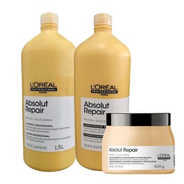 Imagem de Kit loreal absolut repair gold shampoo 1500ML + CONDICIONADOR 1500ML + MASCARA500G