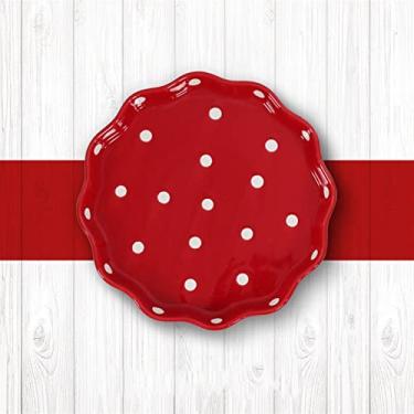 Imagem de GUIPAIHAI Prato de cerâmica de 20 cm para salada, macarrão, forma redonda, prato de jantar, pratos de sobremesa para café da manhã, louça (cor: vermelho)
