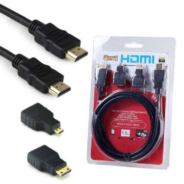 Imagem de Cabo Hdmi 1080p com 2 Adaptadores Pontas Micro e Mini Hdmi