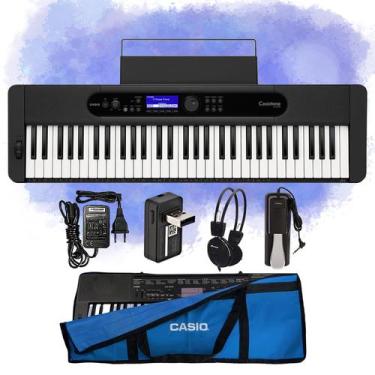Imagem de Kit Teclado Casio Musical Ct-S400 5/8 Com Pedal, Capa Azul E Fone